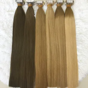 Großhandel Jungfrau Echthaar Double Drawn Tape ins Russische Remy Full Cuticle Cabelo Humano Natural Tape Haar verlängerungen