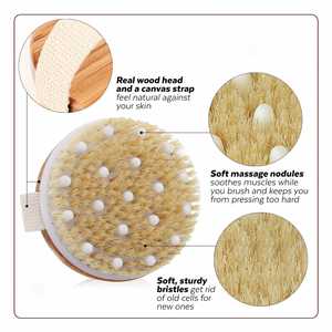 Custom Logo Dry Body <b>Brush</b> Boar Bristles Exfoliating Bath <b>Brush</b> <b>Round</b> Wooden Massage Body <b>Brush</b> - Product Image 6
