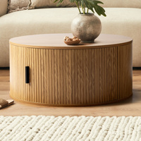 Mesa de Centro Moderna de Lujo con Superficie de MDF y Marco de Madera, Mesa de Centro Redonda para Sala de Estar