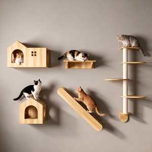 Plateforme murale en bois massif pour <span class=keywords><strong>chat</strong></span>, <span class=keywords><strong>avec</strong></span> perchoir et capsule spatiale, lit pour <span class=keywords><strong>chat</strong></span>, style vertical mural personnalisable, design épuré - Product Image 1