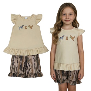 RTS Boutique - Tenues pour filles avec broderie camouflage de chien de chasse - Shorts - Vêtements d'été - Nouveaux designs - Ensembles de vêtements pour enfants tendance - Product Image 1