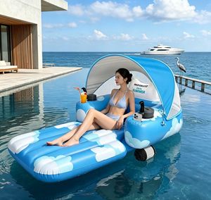 Plateforme flottante électrique gonflable en PVC avec auvent, double moteur, rechargeable, <span class=keywords><strong>pour</strong></span> fêtes d'adultes, avec porte-gobelets intégrés - Product Image 5