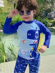 Maillots <span class=keywords><strong>de</strong></span> <span class=keywords><strong>bain</strong></span> pour garçons en polyester extensible à rayures personnalisés avec motifs <span class=keywords><strong>de</strong></span> dessins animés, ensemble <span class=keywords><strong>de</strong></span> 3 pièces pour la plage des enfants - Product Image 2