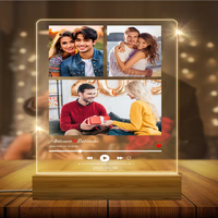 Plaque musicale en acrylique personnalisée avec photo, lumière LED nocturne avec base en bois, lampe personnalisée avec photo, cadeau pour couple, famille