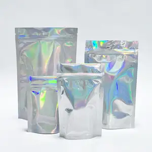 Holographic Mylar Bag Plastic Ziplock Stand Up Pouch Clear 1 Side Transparent Smell Proof Bag