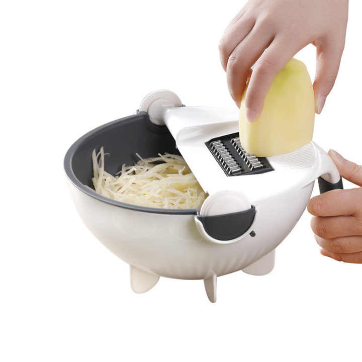 Multifunction Round Rotate Vegetable Cutter with Drain Basket Vegetable Onion Chopper Veggie Shredder Grater Portable Slicer