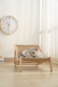 Chaise-lit pour animaux de compagnie pliable d'intérieur avec griffoir remplaçable en sisal, cadre en bois réglable sur trois niveaux - Product Image 2