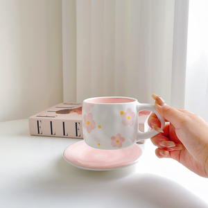 Tasse à café et soucoupe en céramique haut de gamme, exquises, pour le thé de l'après-midi, à l'esthétique raffinée, motif Sakura, pour le bureau et la maison - Product Image 5
