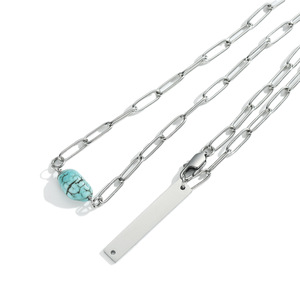Natural Turquoise Necklace Water Drop Shape Titanium Steel Chain Unisex Fashion Jewelry - Product Image 5