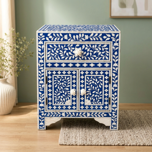 Handmade Blue Bone Inlay <b>Rectangle</b> Mango Wood Storage <b>Side</b> <b>Table</b> Drawer Door Customized Thickness Luxury Bedroom Living Room - Product Image 2