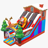 Structure gonflable de Noël avec toboggan sec, maison de neige, parcours de jeux, château gonflable, aire de jeux, aire d'escalade, pour fêtes promotionnelles et usage commercial