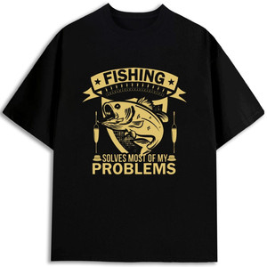 Camiseta para Hombre con Diseño 'La Pesca Resuelve la Mayoría de Mis Problemas', 180gsm, Algodón Jersey Transpirable, Manga Corta, Cuello Redondo, Estampado - Product Image 1