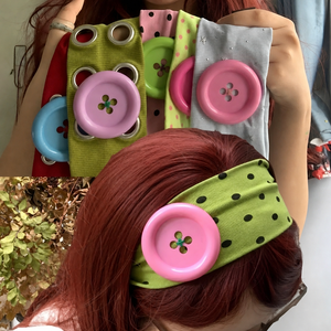 Bandeau élastique à boutons pour femme, en tissu côtelé à pois, pour usage quotidien et mariages - Product Image 1