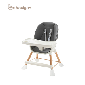 Chaise haute pour bébé avec pieds en bois, <span class=keywords><strong>ceinture</strong></span> de sécurité à cinq points, pédale antidérapante, réglable en hauteur - Product Image 2