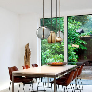 Schlichte LED-Hängeleuchte aus gedrehtem Seil und Glas, kreativer Kronleuchter aus rauchgrauem Glas für Küche und Restaurant - Product Image 3