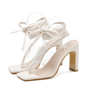 <b>Spring</b> and Summer 2025 New White Plastic Decorative Strap High Heeled Sandals Transparent Thick Heel Fashion Versatile Net Red - Product Image 5
