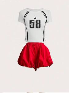 ملابس نسائية صيفية عصرية ملابس لطيفة طباعة أعلى محصول وشورت فقاعات طقم من قطعتين سيدة غير رسمية Y2K طقم فقاعات من قطعتين للنساء - Product Image 3