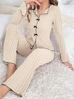 Ensemble de pyjama pour femmes de haute qualité, tissu brossé extensible, chemise à manches longues, pantalon long, vêtements de nuit, vêtements de détente pour la maison, logo personnalisé