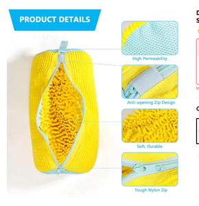 Sac de lavage rond en tissu non tissé durable pour toutes sortes de chaussures - Jaune avec fermeture éclair bleue pour baskets et chaussures décontractées - Product Image 2