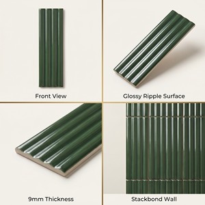 กระเบื้องโมเสคเซรามิกแบบซ้อนลายคลื่น ขนาด 50*200 มม. สีเขียวเข้มเคลือบเงา สำหรับผนังห้องอาบน้ำและผนังครัว - Product Image 4