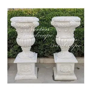 Modern Outdoor Garden Decoration European Style Hand-carved Stone Flowerpots White Marble Flowerpot Figure Statues Decorative