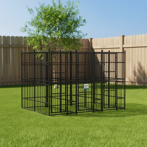 Cage pour chien en acier noir avec revêtement en poudre, grande taille, verrouillable, pour intérieur, design rectangulaire moderne, construction durable - Product Image 2