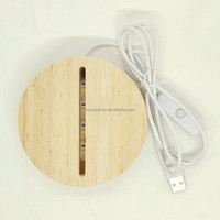 Base de lampe en acrylique en bois 3D Veilleuse LED blanc chaud avec alimentation enfichable ronde de taille moyenne pour un usage domestique