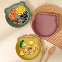 Assiette à dîner en silicone motif ours de dessin animé, best-seller transfrontalier, antidérapante et résistante aux chutes pour bébé, pour l'alimentation des nourrissons