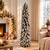 Sapin de Noël artificiel mince pré-éclairé et floqué avec lumières LED chaudes, sapin de Noël en forme de crayon pour la décoration des fêtes, vente en gros