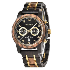 Wholesale Luxury <b>Mens</b> Quartz Wood <b>Watch</b> <b>Black</b> Wood Fashion with Waterproof Gold Stainless Steel Low MOQ - Product Image 1