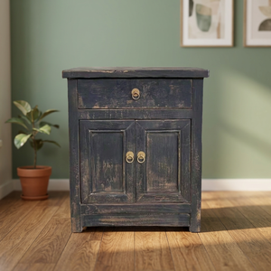 <b>Rustic</b> Solid Wood Living Room <b>Cabinet</b> with 1 Drawer and 2 Raised Panel Doors Antique Finish Storage Furniture - Product Image 3