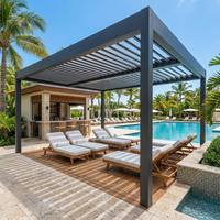 Pergola en aluminium de haute qualité à quatre poteaux, toit à persiennes plates, cadre anti-corrosion, quincaillerie en alliage d'aluminium, pour piscine et complexe hôtelier