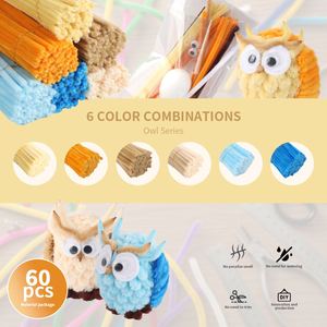 60-Piece <b>6</b>-Color Chenille Stems DIY Craft Kit for Kids Cute Owl <b>Series</b> Modern Educational Toy for Multi-Occasion Fun - Product Image 3