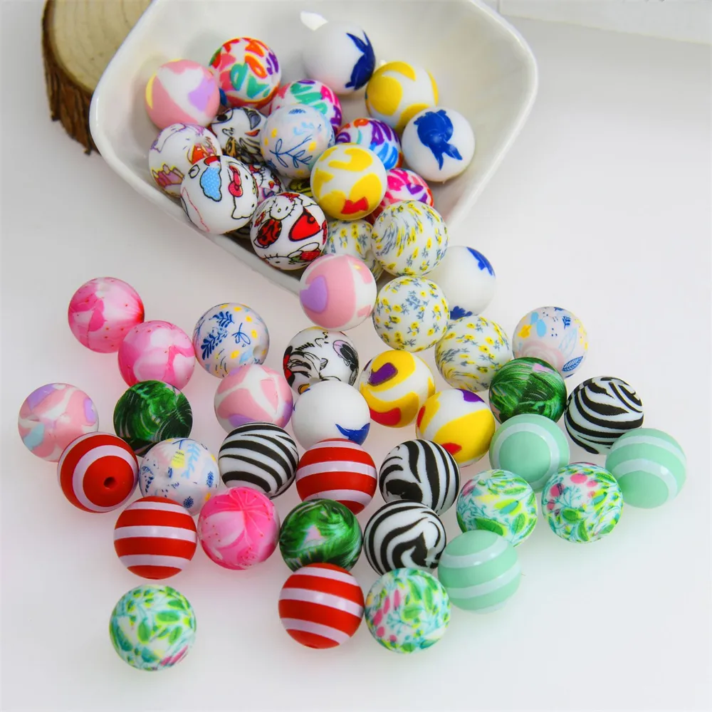 Hot Sale Soft Bpa Free 15mm Baby teething Chew Loose Beads Glossy Silicone round Beads For Pen Keychain Necklace Jewelry Making