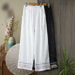 Chinese Style Embroidery Pants Cotton Bamboo Fiber Loose Straight Leg Casual Pants For Women Spring Summer Autumn - Product Image 3