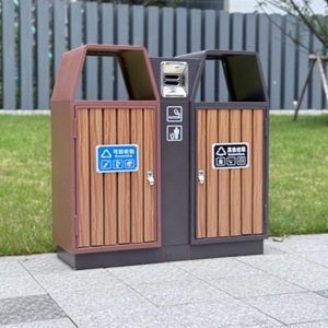 亜鉛メッキ木材ゴミ箱灰皿60L容量屋外ストリート家具廃棄物管理金属ビン - Product Image 2