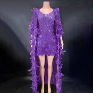 Abito Sexy con Perle e Piume per Donne Curvy, Vestito Trasparente Senza Reggiseno - Product Image 3