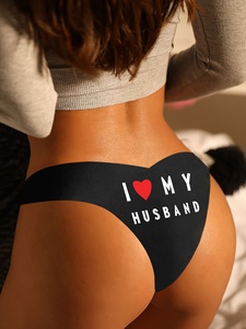 Mujeres Sexy Fitness Letter Love My Husband Briefs Seamless Secado rápido Low-Rise Tangas Cintura XL