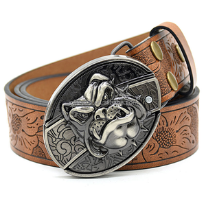 Ceinture en cuir véritable pour homme, en cuir de vachette, avec design 3D en alliage, broderie motif tournesol, durable, style vintage, tendances individualistes - Product Image 3