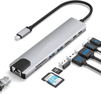Adaptateur Hub USB Type C vers RJ45 Ethernet 8 en 1 avec HDMI 4K, lecteur de carte TF/SD, USB-C, charge PD, 2 USB-A pour MacBook et plus