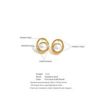 Boucles d'oreilles JINYOU 8007 vintage en acier inoxydable plaqué or PVD, double cadre ovale, perles simulées, boucles d'oreilles statement