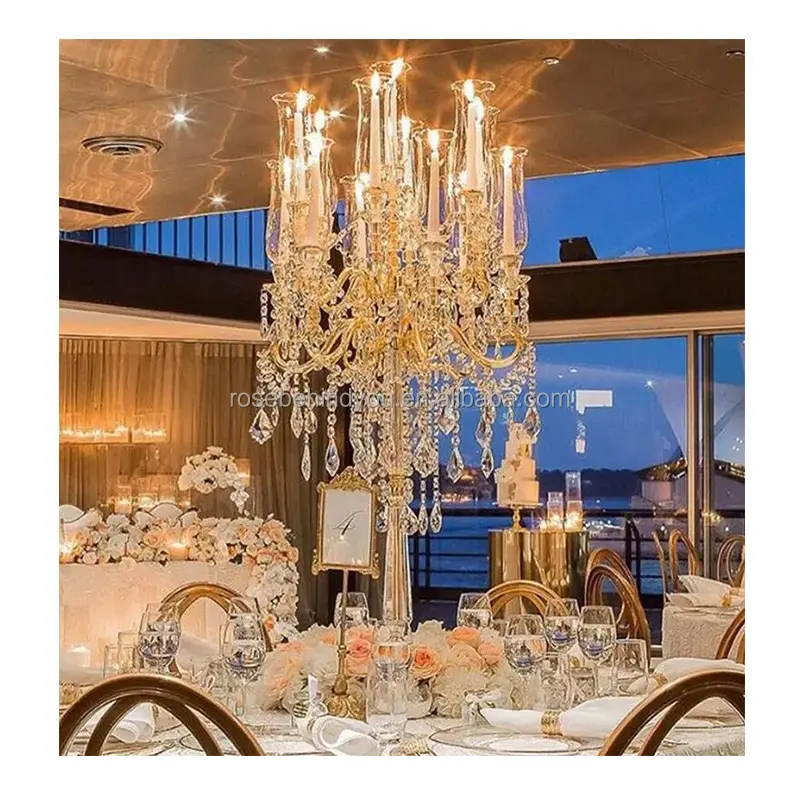 Mesa DE BODA candelabro dorado ramas de árbol de cristal centro de mesa