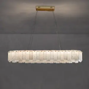 Modern Luxury Brass Chandelier With Natural Alabaster Snowflake Ring Indoor Pendant Lights For Hotel Dining Or Living Room