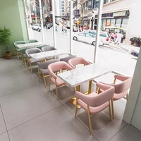 Meubles de restaurant de haute qualité en gros, table à manger en marbre pour café, tables et chaises de restaurant roses