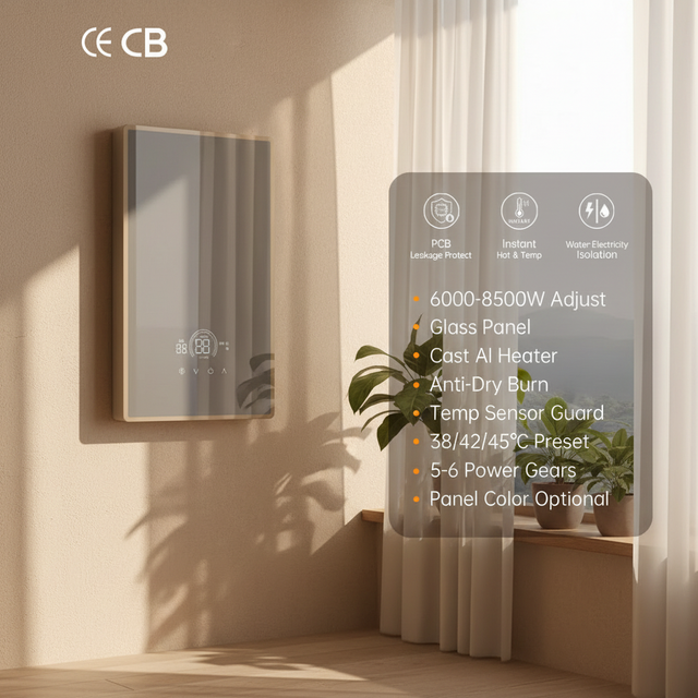6KW/7KW/8.5KW Smart Touch Screen Multi-Speed IPX4 Waterproof Instant Electric Water Heater Wall-Mounted Hotel Bathroom Kitchen