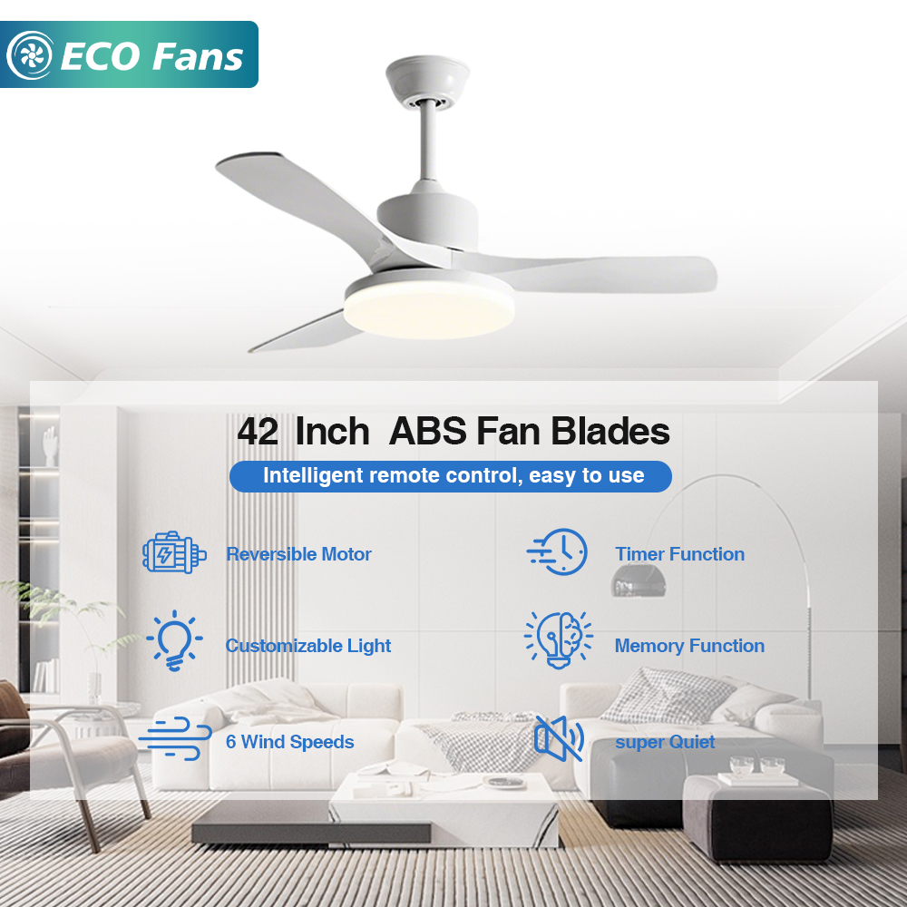 Modern Ceiling Fan with LED Light 42Inch 3 Blades Remote Control Iron Lamp Body Stylish Design for Bedroom Living Room Wholesale