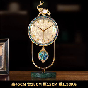 European Style <b>Desk</b> Clock Circular Ornament With Elephant Top Gold Tone Dial Marble Base Silent Movement Decorative <b>Table</b> Clock - Product Image 2