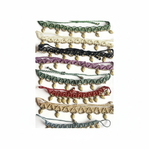 Tobillera de macramé de último diseño con hilo de colores mezclados y cuentas redondas de hojas, joyería hecha a mano para uso diario con regalo chapado en rodio - Product Image 1