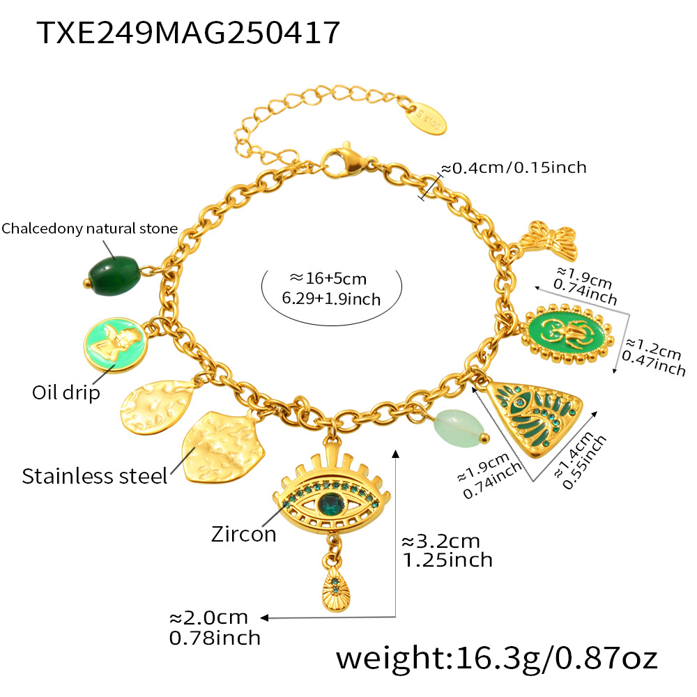 Bracelet Txe249 - Zircon vert doré - 16+5cm