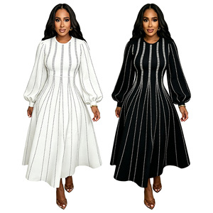 European and American fashion women's long sleeved printed dress with <b>lantern</b> sleeves and waist cinching <b>large</b> swing skirt - Product Image 3